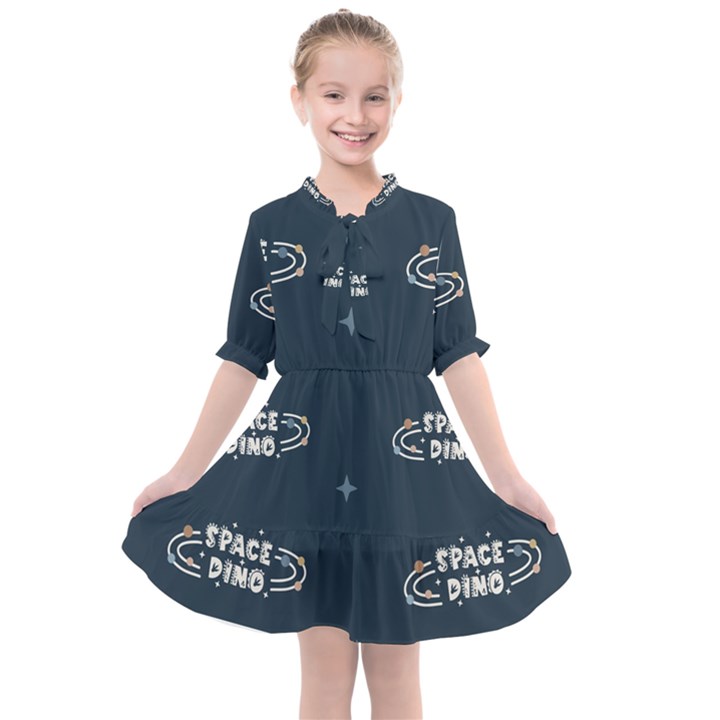 Space Dino Art Pattern Design Wallpaper Background Kids  All Frills Chiffon Dress