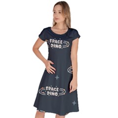 Space Dino Art Pattern Design Wallpaper Background Classic Short Sleeve Dress by Ravend