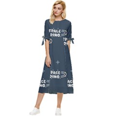 Space Dino Art Pattern Design Wallpaper Background Bow Sleeve Chiffon Midi Dress by Ravend