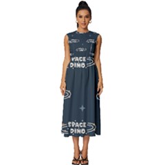 Space Dino Art Pattern Design Wallpaper Background Sleeveless Round Neck Midi Dress by Ravend