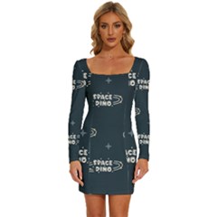 Space Dino Art Pattern Design Wallpaper Background Long Sleeve Square Neck Bodycon Velvet Dress by Ravend