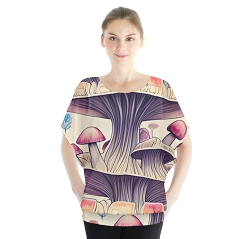 Magicians  Choice Mushroom Spellcharms Batwing Chiffon Blouse by GardenOfOphir