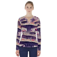 Magicians  Choice Mushroom Spellcharms V-neck Long Sleeve Top by GardenOfOphir