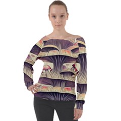 Magicians  Choice Mushroom Spellcharms Off Shoulder Long Sleeve Velour Top by GardenOfOphir