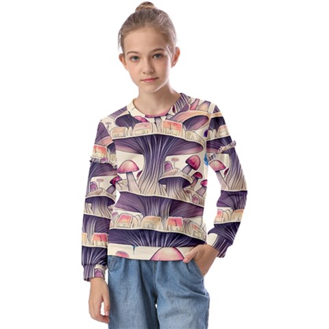 Magicians  Choice Mushroom Spellcharms Kids  Long Sleeve Tee With Frill  by GardenOfOphir