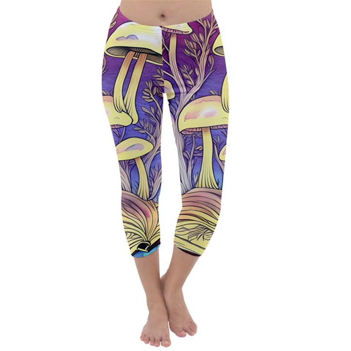 Glamour And Enchantment In Every Color Of The Mushroom Rainbow Capri Winter Leggings 