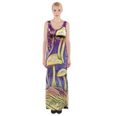 Glamour And Enchantment In Every Color Of The Mushroom Rainbow Thigh Split Maxi Dress by GardenOfOphir