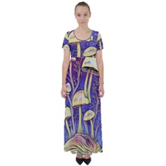 Glamour And Enchantment In Every Color Of The Mushroom Rainbow High Waist Short Sleeve Maxi Dress by GardenOfOphir