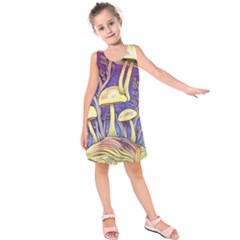 Glamour And Enchantment In Every Color Of The Mushroom Rainbow Kids  Sleeveless Dress by GardenOfOphir