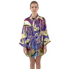 Glamour And Enchantment In Every Color Of The Mushroom Rainbow Long Sleeve Satin Kimono by GardenOfOphir