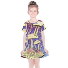 Glamour And Enchantment In Every Color Of The Mushroom Rainbow Kids  Simple Cotton Dress by GardenOfOphir