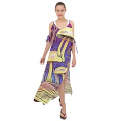 Glamour And Enchantment In Every Color Of The Mushroom Rainbow Maxi Chiffon Cover Up Dress by GardenOfOphir