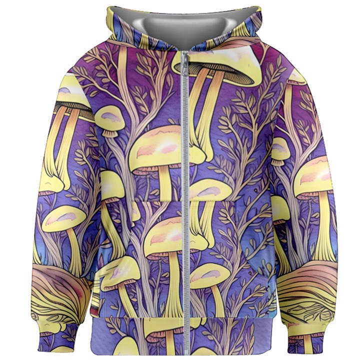 Glamour And Enchantment In Every Color Of The Mushroom Rainbow Kids  Zipper Hoodie Without Drawstring