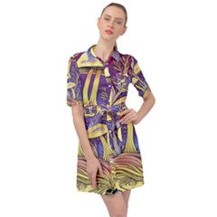 Glamour And Enchantment In Every Color Of The Mushroom Rainbow Belted Shirt Dress by GardenOfOphir