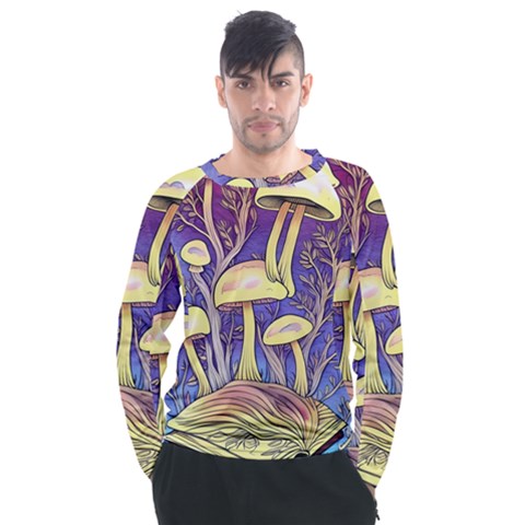 Glamour And Enchantment In Every Color Of The Mushroom Rainbow Men s Long Sleeve Raglan Tee by GardenOfOphir