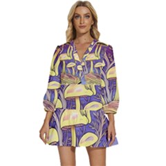 Glamour And Enchantment In Every Color Of The Mushroom Rainbow V-neck Placket Mini Dress