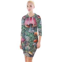 Mushroom Mojo For All Your Magic Spells Quarter Sleeve Hood Bodycon Dress by GardenOfOphir