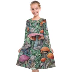 Mushroom Mojo For All Your Magic Spells Kids  Midi Sailor Dress by GardenOfOphir