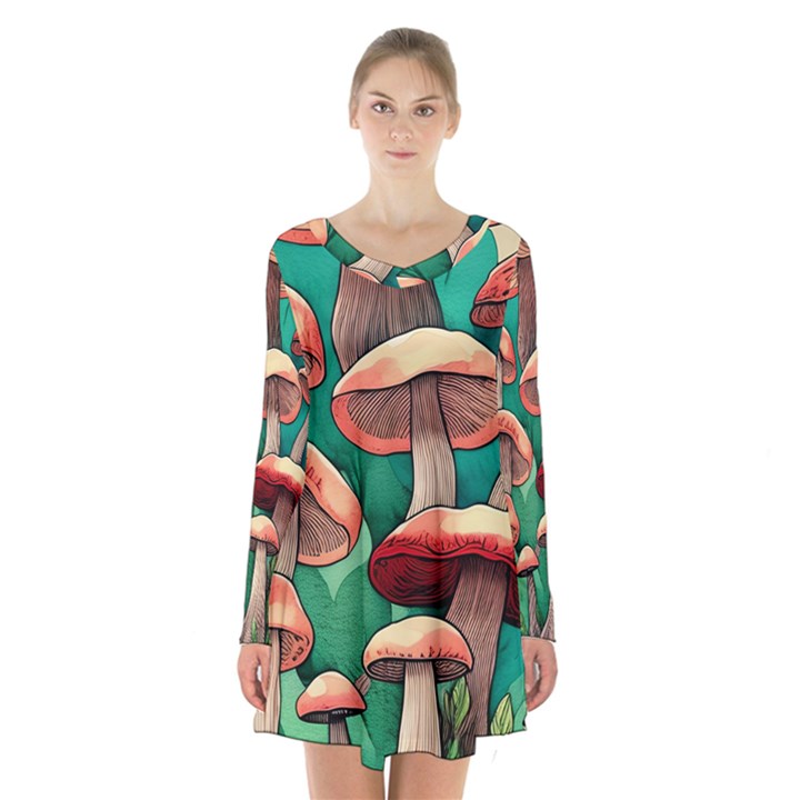 Sorcery Toadstool Long Sleeve Velvet V-neck Dress