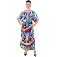 Charming Toadstool V-neck Boho Style Maxi Dress by GardenOfOphir