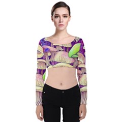 Glamourous Mushrooms For Enchantment And Spellwork Velvet Long Sleeve Crop Top