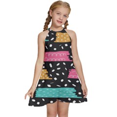 Arts Pattern Design Wallpaper Background Print Kids  Halter Collar Waist Tie Chiffon Dress by Ravend