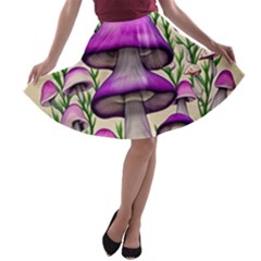 Black Magic Mushroom For Voodoo And Witchcraft A-line Skater Skirt by GardenOfOphir