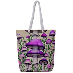 Black Magic Mushroom For Voodoo And Witchcraft Full Print Rope Handle Tote (small) by GardenOfOphir