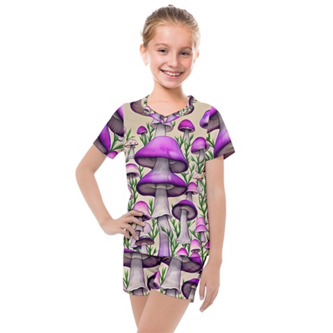 Black Magic Mushroom For Voodoo And Witchcraft Kids  Mesh Tee And Shorts Set by GardenOfOphir