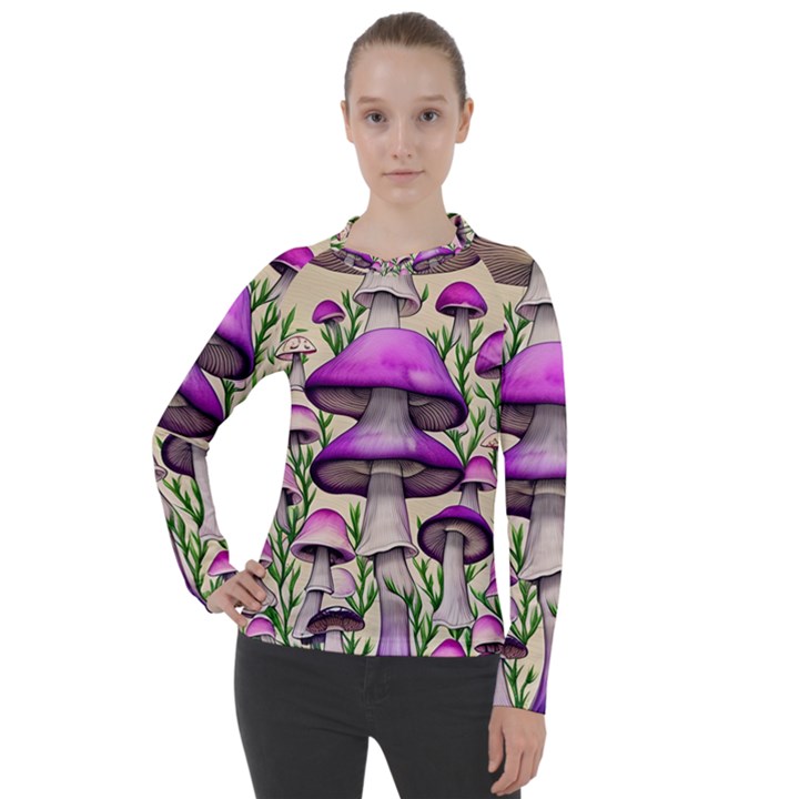 Black Magic Mushroom For Voodoo And Witchcraft Women s Pique Long Sleeve Tee