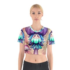 Psychedelic Mushroom For Sorcery And Theurgy Cotton Crop Top by GardenOfOphir