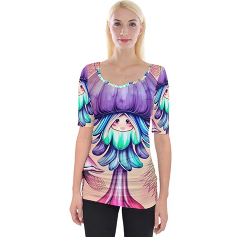 Psychedelic Mushroom For Sorcery And Theurgy Wide Neckline Tee by GardenOfOphir