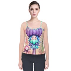 Psychedelic Mushroom For Sorcery And Theurgy Velvet Spaghetti Strap Top by GardenOfOphir