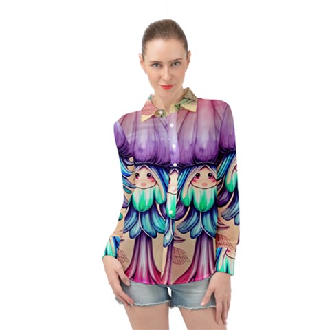 Psychedelic Mushroom For Sorcery And Theurgy Long Sleeve Chiffon Shirt by GardenOfOphir