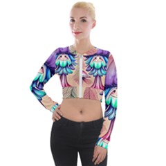 Psychedelic Mushroom For Sorcery And Theurgy Long Sleeve Cropped Velvet Jacket by GardenOfOphir