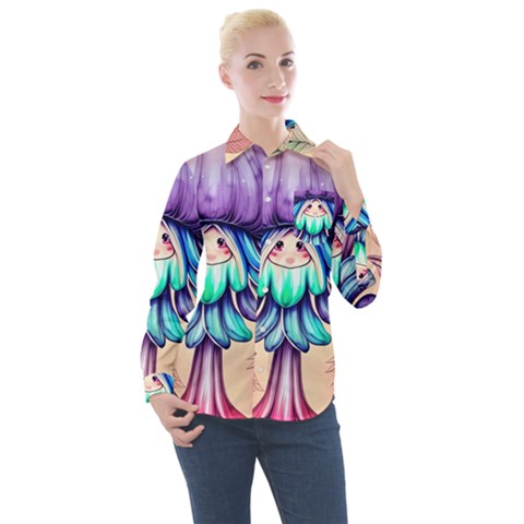 Psychedelic Mushroom For Sorcery And Theurgy Women s Long Sleeve Pocket Shirt by GardenOfOphir