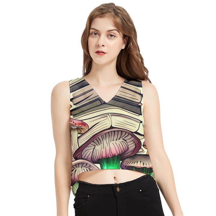 Necromancy Mushroom V-Neck Cropped Tank Top