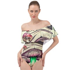 Necromancy Mushroom Off Shoulder Velour Bodysuit  by GardenOfOphir