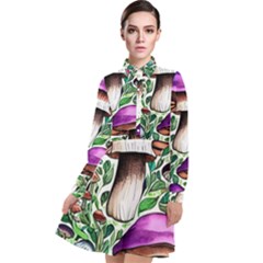 Magician s Conjuration Mushroom Long Sleeve Chiffon Shirt Dress