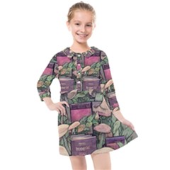 Spellbinding Mojo Mushroom Kids  Quarter Sleeve Shirt Dress by GardenOfOphir