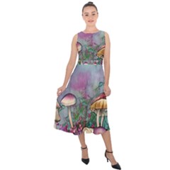 Enchanted Champignon Midi Tie-back Chiffon Dress by GardenOfOphir