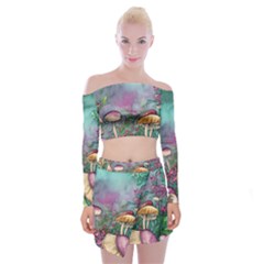 Enchanted Champignon Off Shoulder Top With Mini Skirt Set by GardenOfOphir