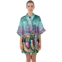 Enchanted Champignon Half Sleeve Satin Kimono  by GardenOfOphir