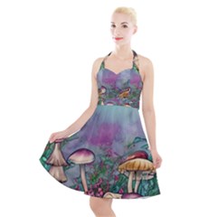 Enchanted Champignon Halter Party Swing Dress  by GardenOfOphir