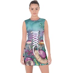 Enchanted Champignon Lace Up Front Bodycon Dress by GardenOfOphir