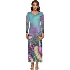 Enchanted Champignon Long Sleeve Longline Maxi Dress by GardenOfOphir