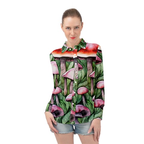 Charm Of The Toadstool Long Sleeve Chiffon Shirt by GardenOfOphir