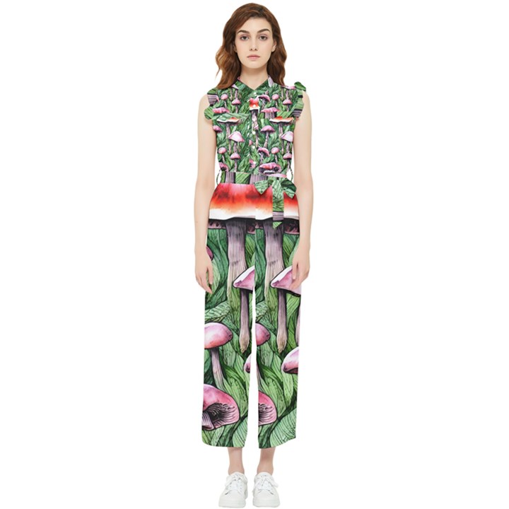 Charm Of The Toadstool Women s Frill Top Chiffon Jumpsuit