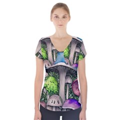 Necromancy Of The Mushroom Short Sleeve Front Detail Top by GardenOfOphir