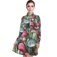 Magicians  Mushrooms Long Sleeve Chiffon Shirt Dress by GardenOfOphir